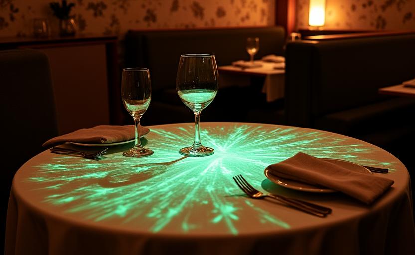 Tavolo del Bistrot La Lanterna con proiezione personalizzata